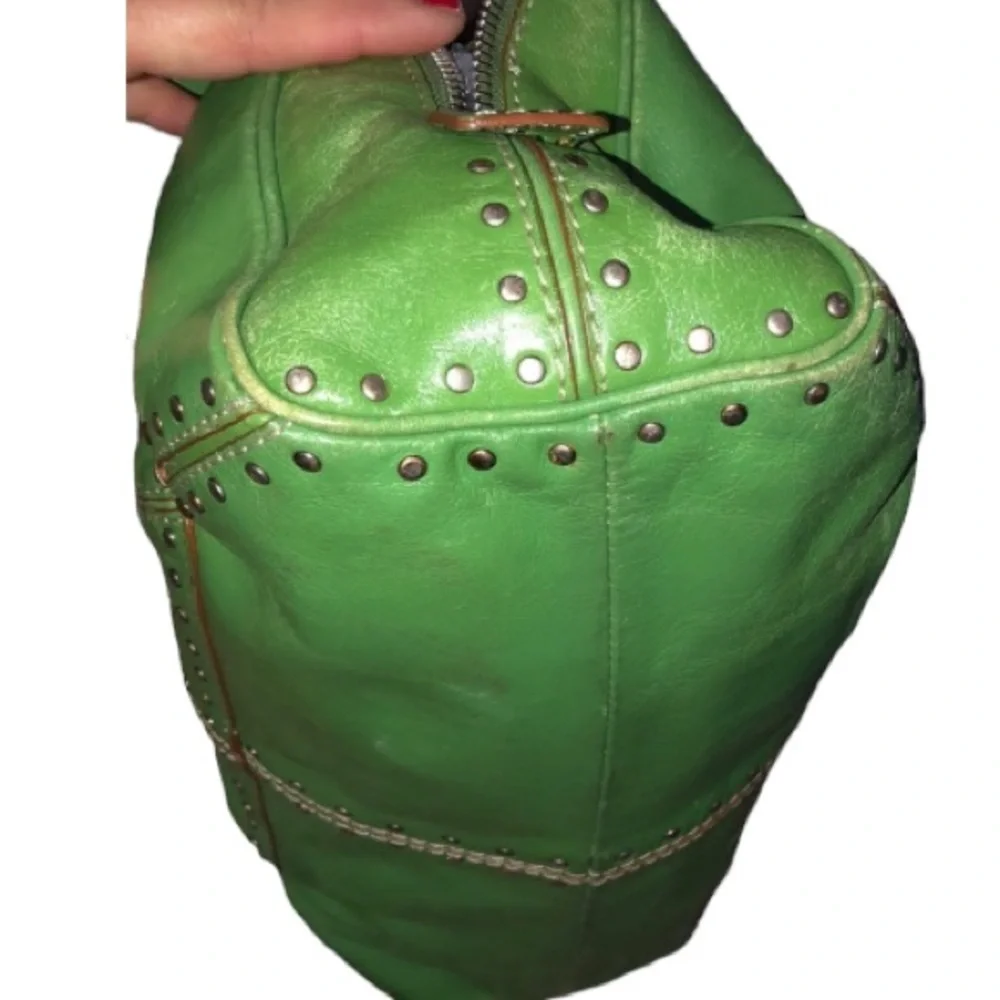 Micheal Kors Astor chartreuse green studded  Leather bag rare ,very clean
